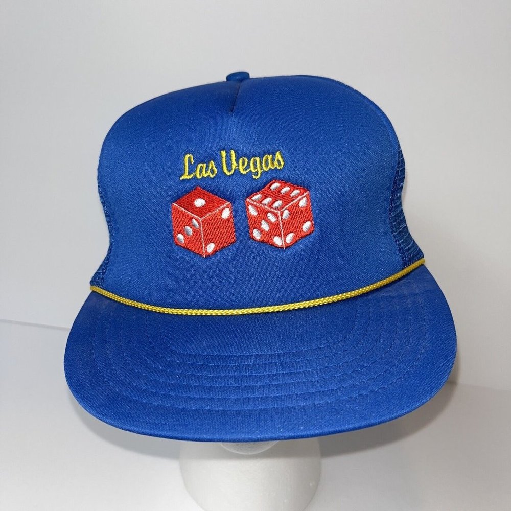 Vintage Las Vegas Dice Blue SnapBack Rope Hat Cap Mesh Adjustable